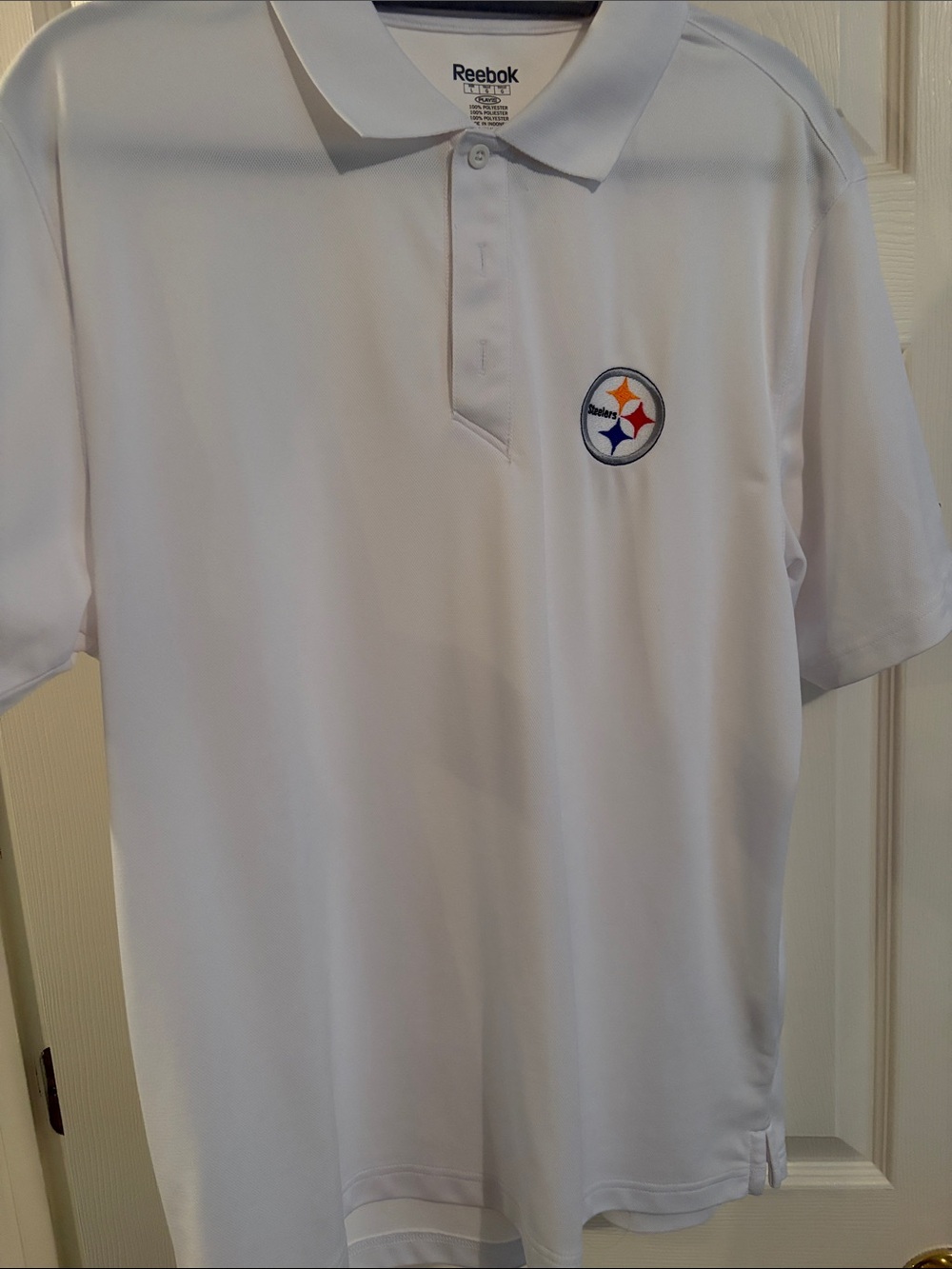 Reebok White Men’s Polo with Steelers Embroidered Logo